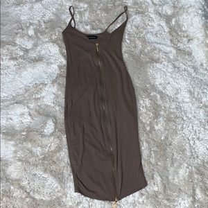 Brown midi dress front zip